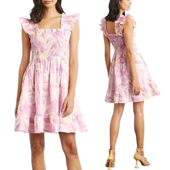 Hill House - ‘Elizabeth Nap’ Mini Linen Dress ‘Candy Kaleidoscope’, Pink X-Small - Picture 1 of 17